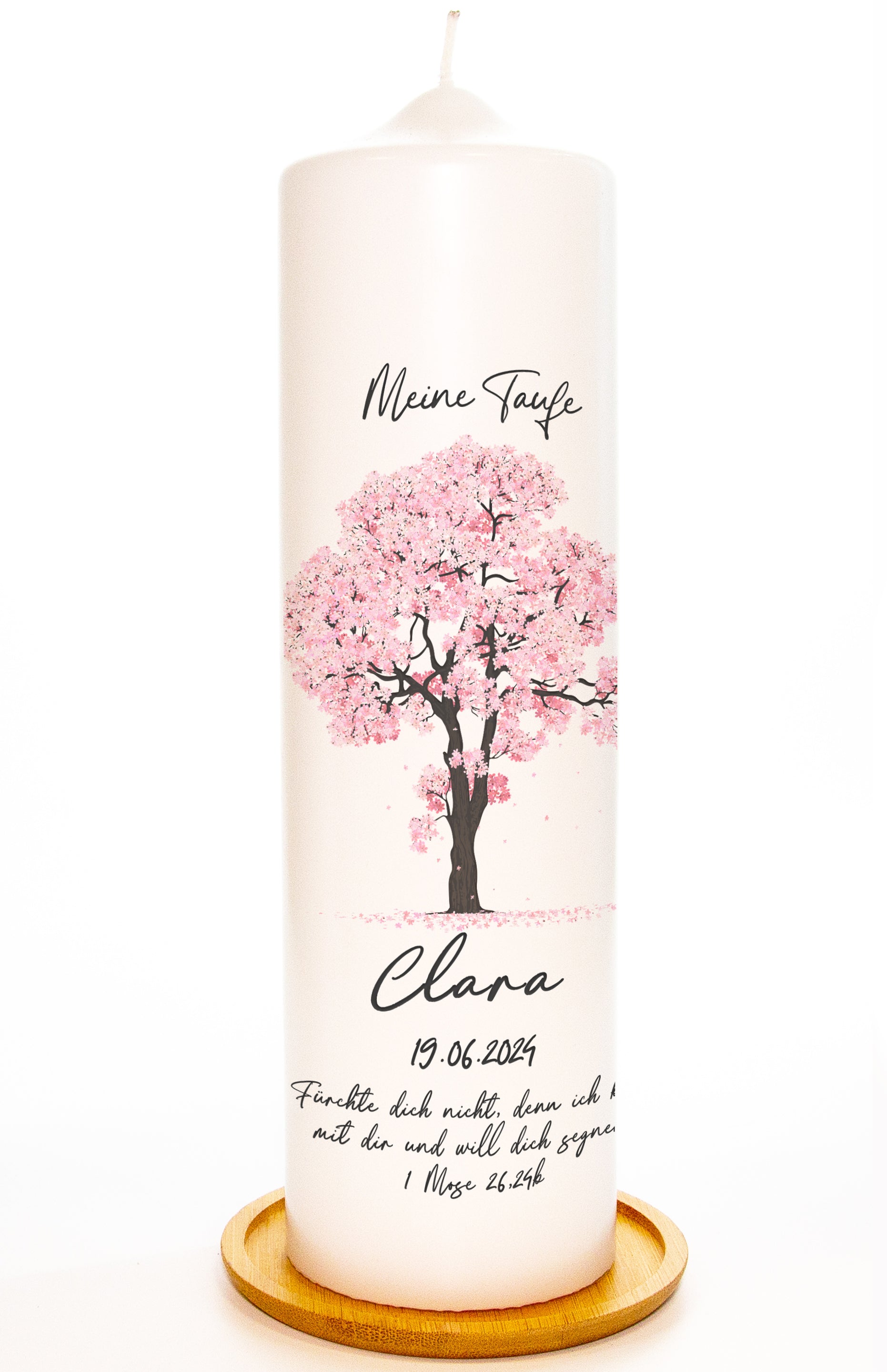 Taufkerze "Blossom Tree" - mit Namen, Geburtsdatum und Spruch personalisiert