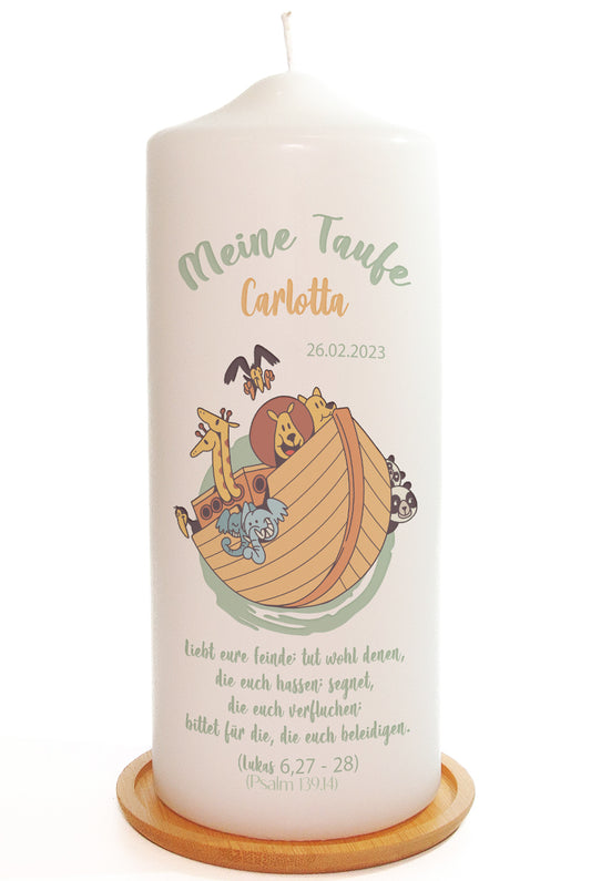 Taufkerze "Arche Noah" - mit Namen, Geburtsdatum und Spruch personalisiert