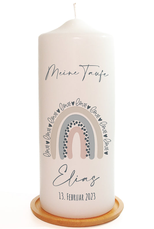 Taufkerze "Meine Taufe Regenbogen Love" - mit Namen & Datum personalisiert