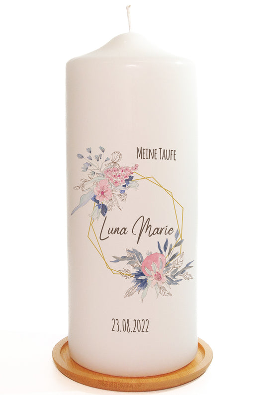 Taufkerze "Blumen Bunt" - mit Namen & Datum personalisiert