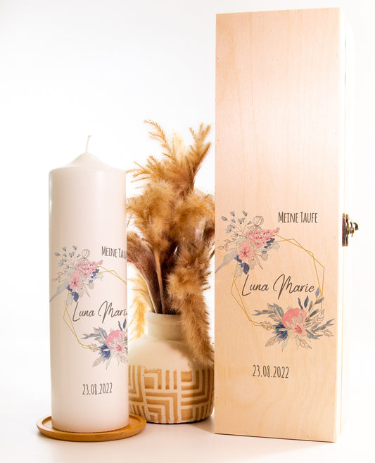Taufkerze "Blumen Bunt" - mit Namen & Datum personalisiert