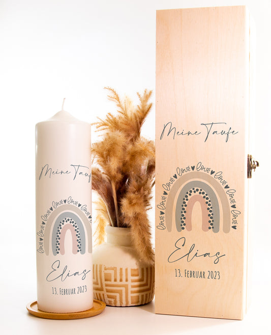 Taufkerze "Meine Taufe Regenbogen Love" - mit Namen & Datum personalisiert