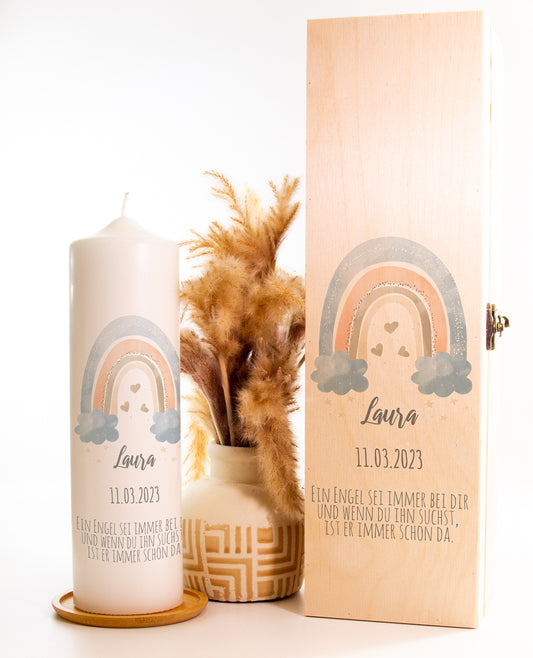 Taufkerze "Regenbogen" - mit Namen, Datum & Spruch personalisiert