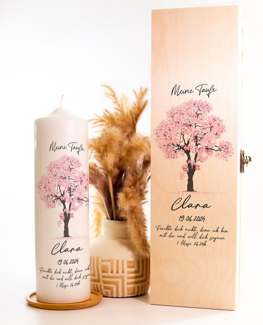 Taufkerze "Blossom Tree" - mit Namen, Geburtsdatum und Spruch personalisiert