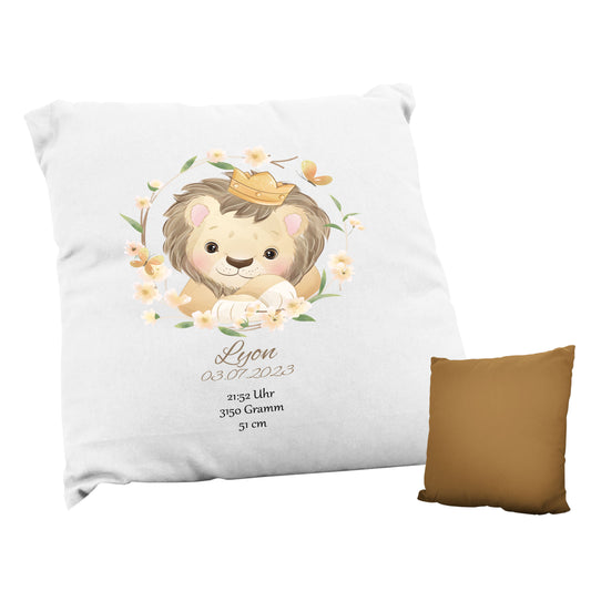 Personalisiertes Kissen zur Geburt "Löwe mit Krone" mit Namen & Geburtsdaten