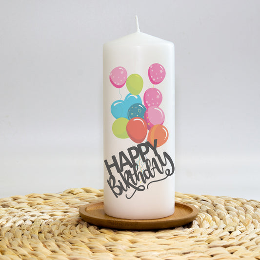 Happy Birthday - Baloons - bedruckte Kerze 15 x 6 cm
