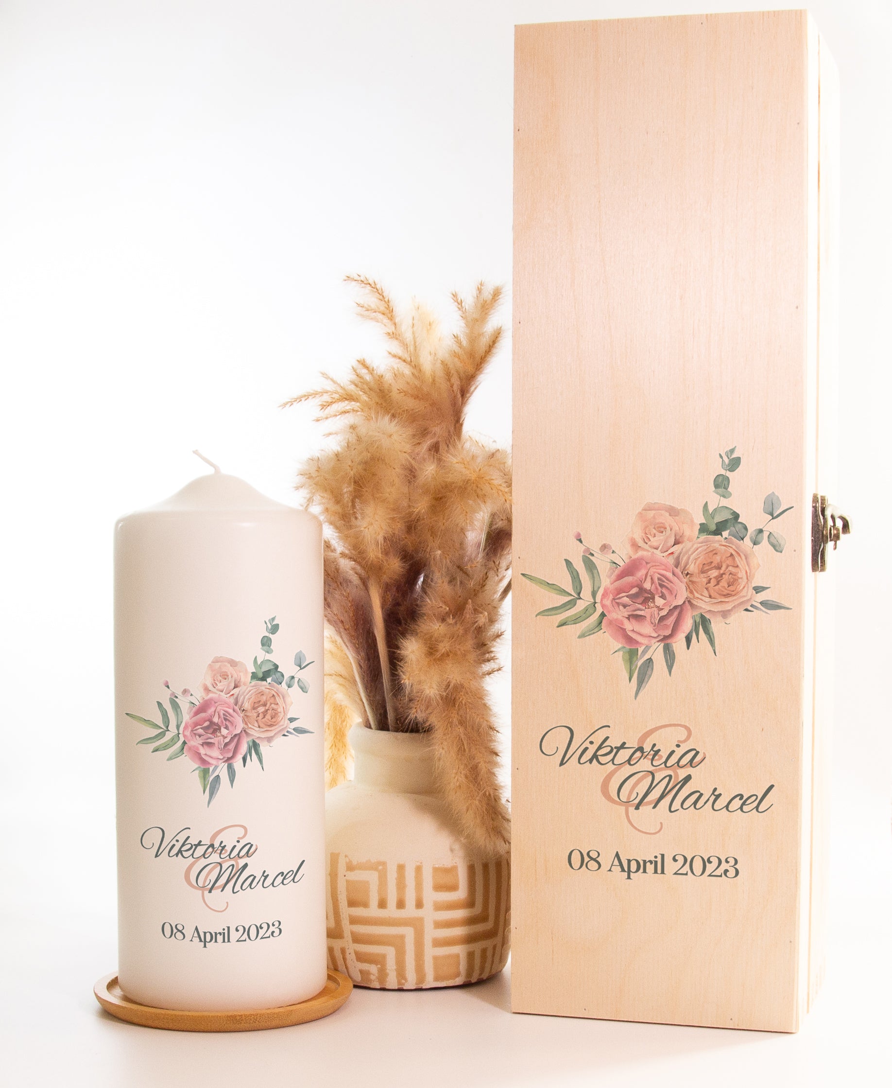 Hochzeitskerze "Rose Bouquet" - mit Namen & Datum personalisiert