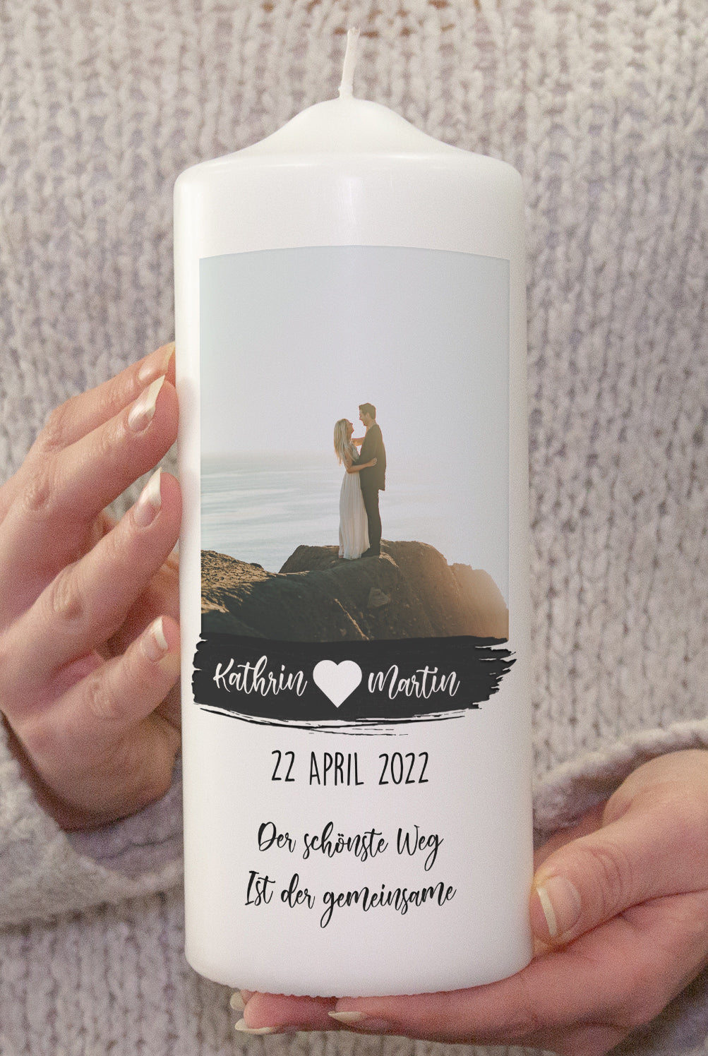 Hochzeitskerze schlicht - mit Namen, Datum, Spruch & Foto personalisiert
