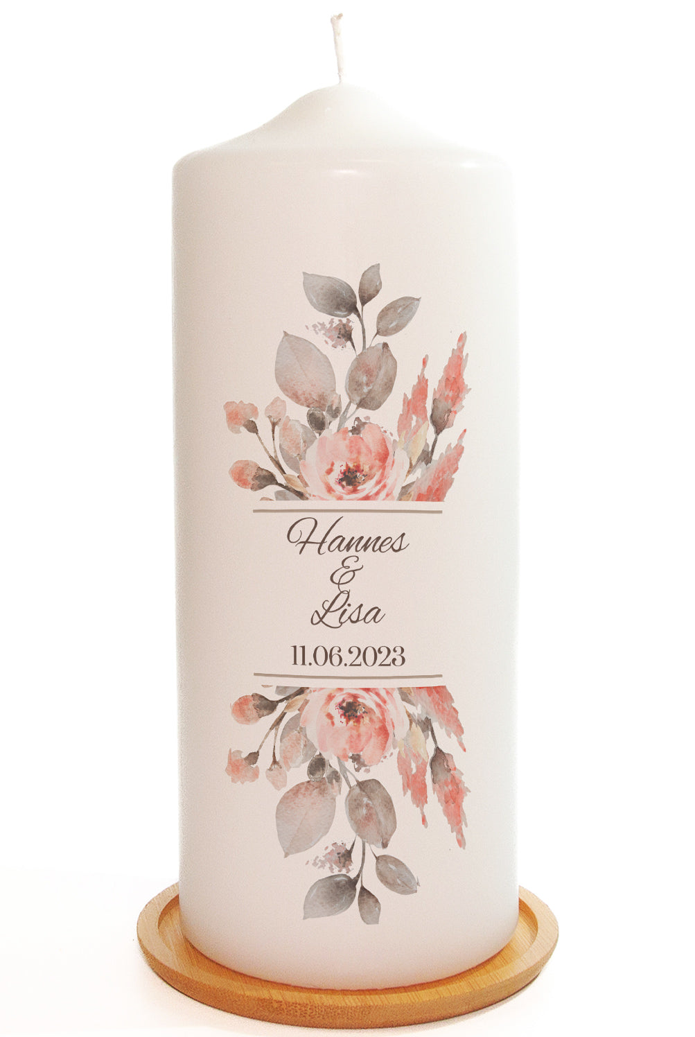 Hochzeitskerze "Blumen Oben Unten" - mit Namen & Datum personalisiert
