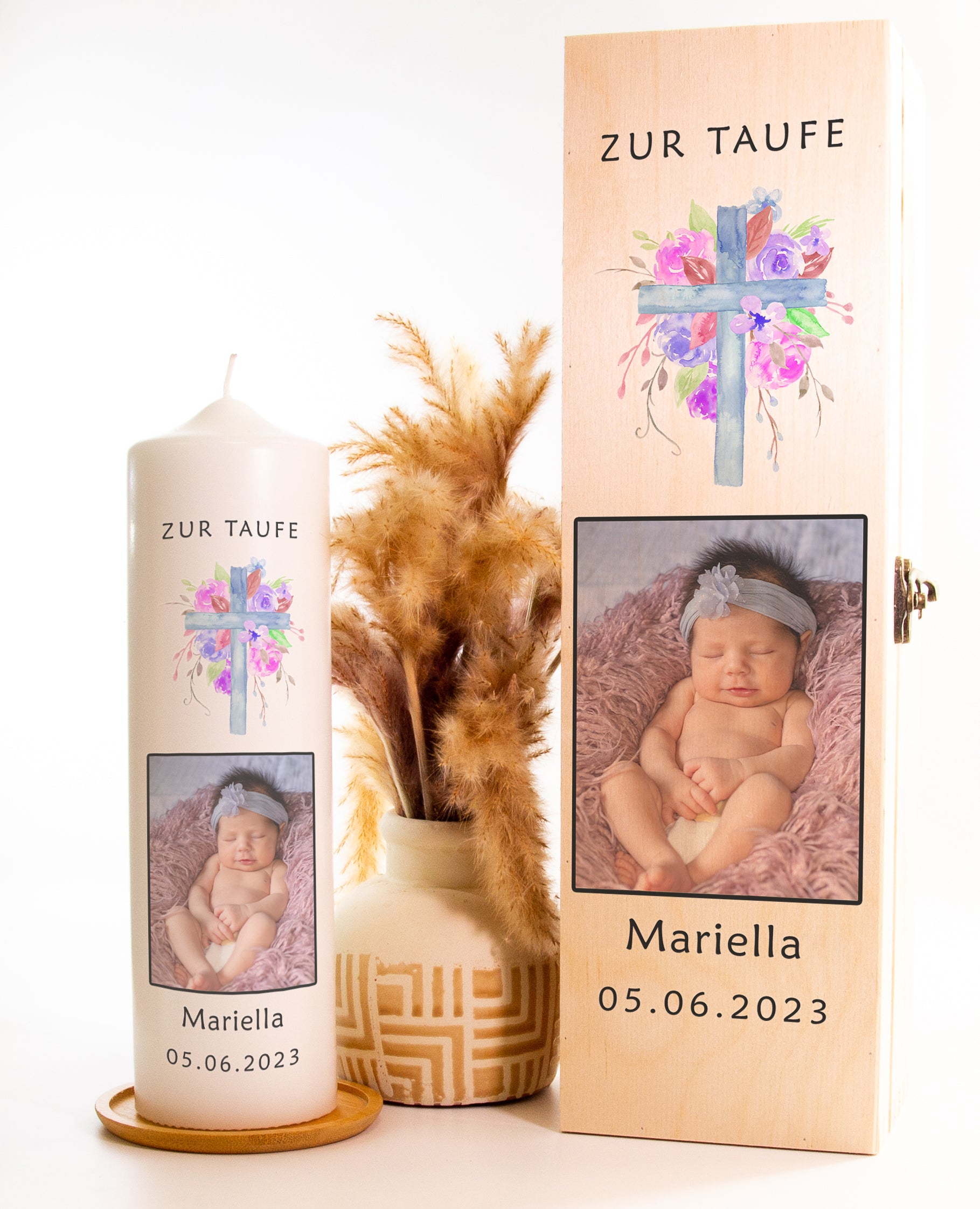 Taufkerze "Zur Taufe" - mit Namen, Geburtsdatum & Foto personalisiert
