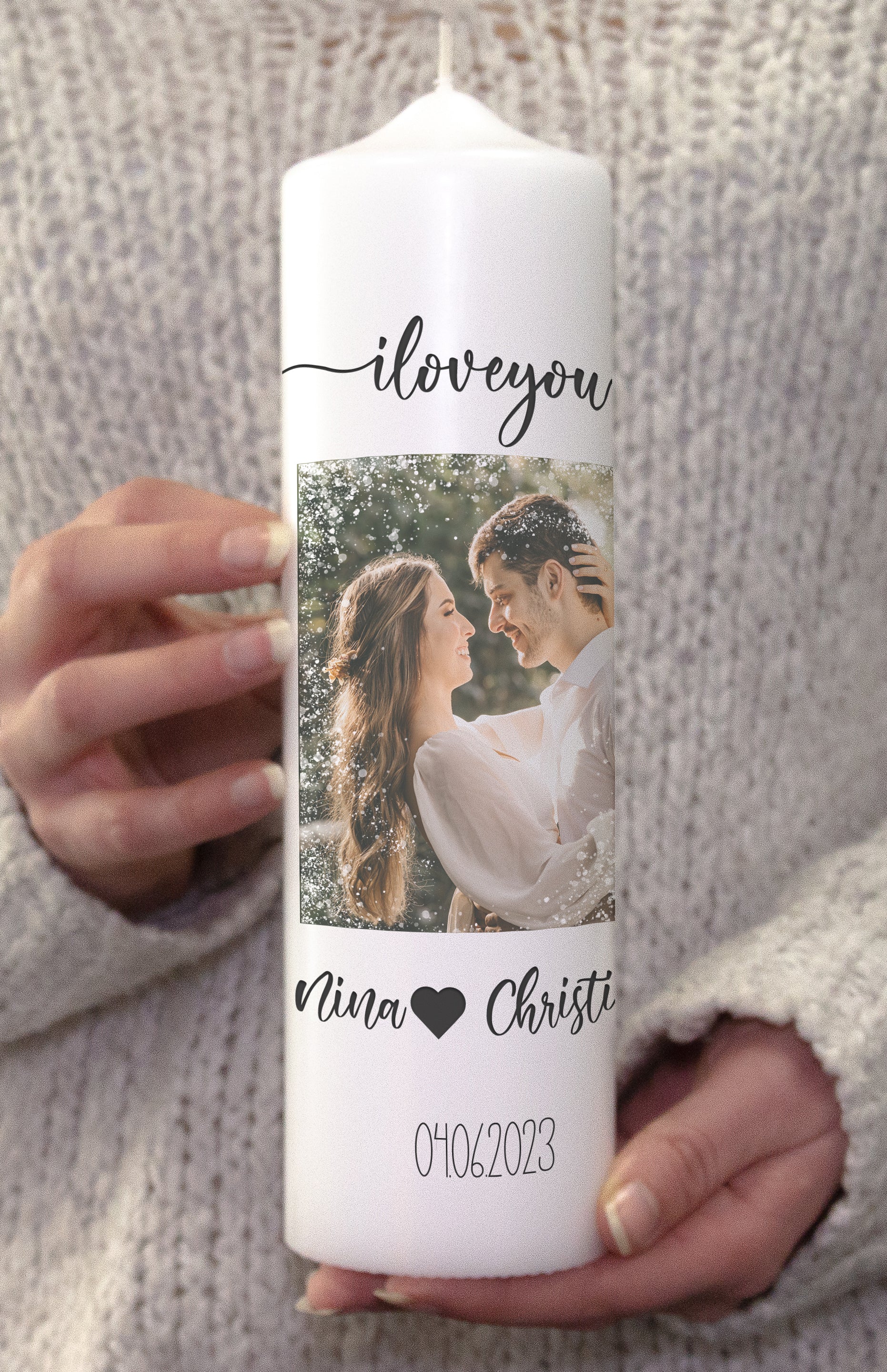 Hochzeitskerze i love you - mit Namen, Datum & Foto personalisiert