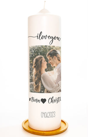 Hochzeitskerze i love you - mit Namen, Datum & Foto personalisiert
