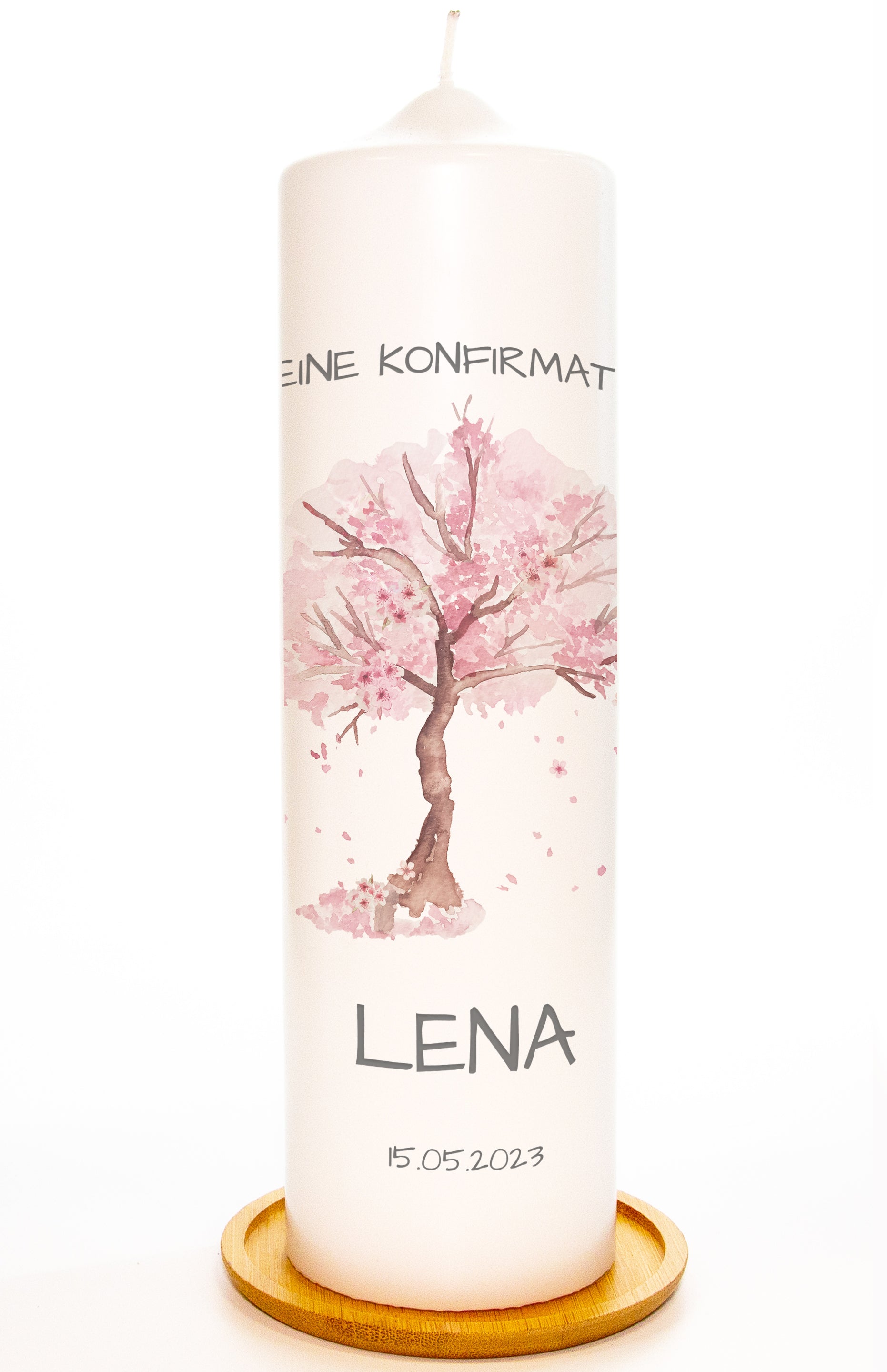 Konfirmationskerze "Meine Konfirmation Sakura Baum" - mit Name & Datum personalisiert